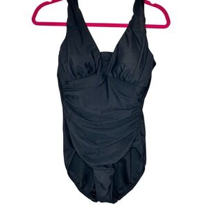 Miraclesuit One Piece Swimsuit Ruched Tummy Control Black Classic Shaping Sz 12‎